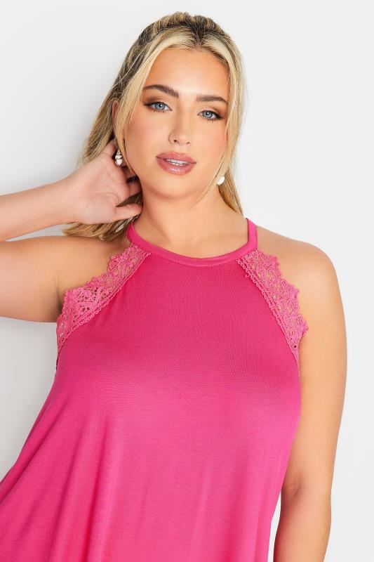 LIMITED COLLECTION Plus Size Hot Pink Lace Detail Racer Vest Top | Yours Clothing 5