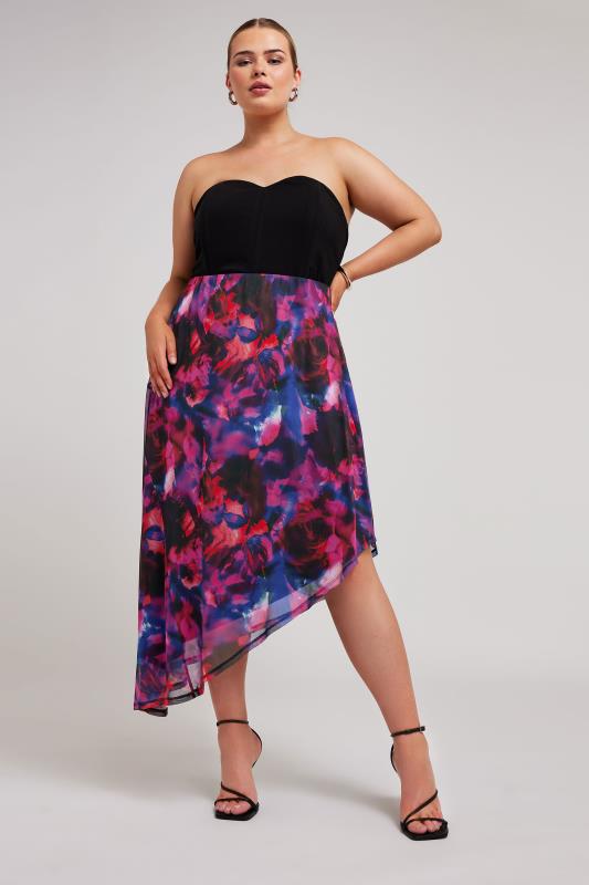 YOURS LONDON Plus Size Purple Abstract Print Asymmetric Mesh Skirt | Yours Clothing 2