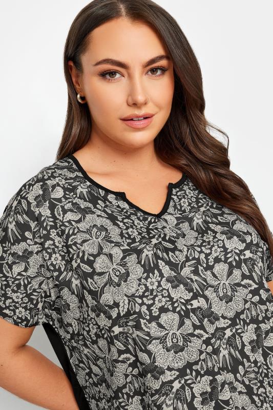 YOURS Plus Size Black Floral Print T-Shirt | Yours Clothing 4