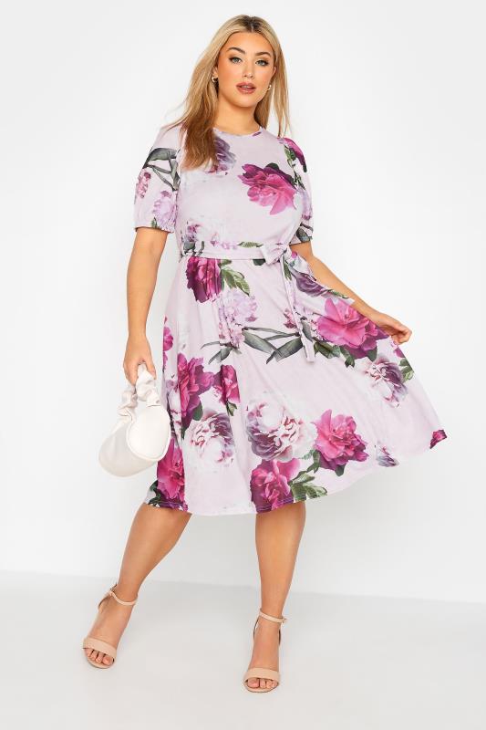YOURS LONDON Curve Pink Floral Puff Sleeve Dress_B.jpg