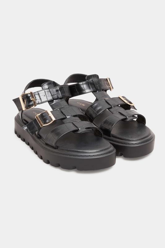 LTS Black Croc Gladiator Sandals In Standard Fit | Long Tall Sally 2