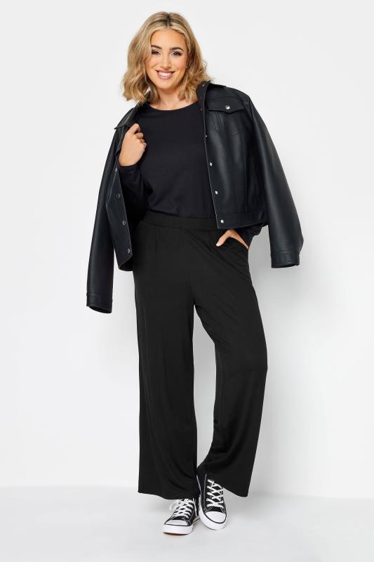 YOURS Curve Plus Size Black Pleated Wide Leg Stretch Trousers