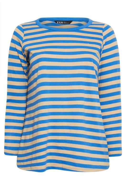 YOURS Curve Blue Stripe Long Sleeve T-Shirt | Yours Clothing 5