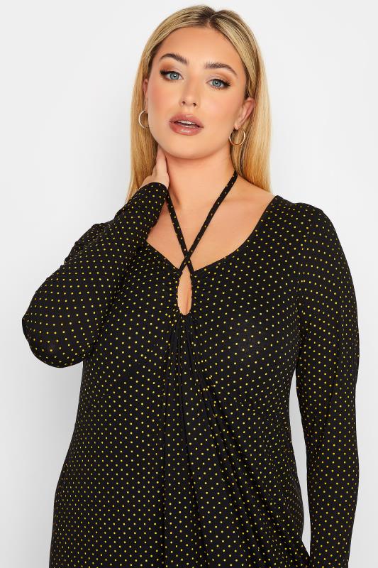 LIMITED COLLECTION Plus Size Black Polka Dot Keyhole Tie Neck Midaxi Dress | Yours Clothing 4
