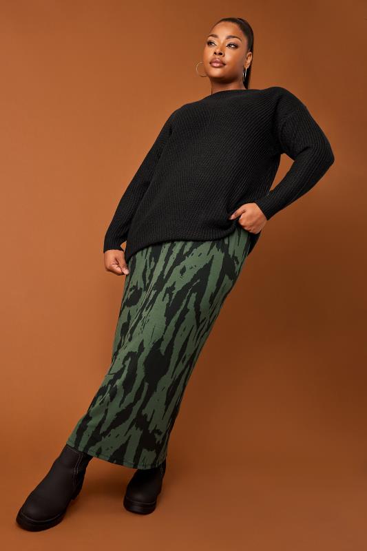  Tallas Grandes YOURS Curve Khaki Green Animal Print Tube Skirt