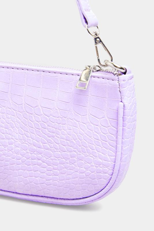 Lilac Purple Faux Croc Shoulder Bag | Yours Clothing 5