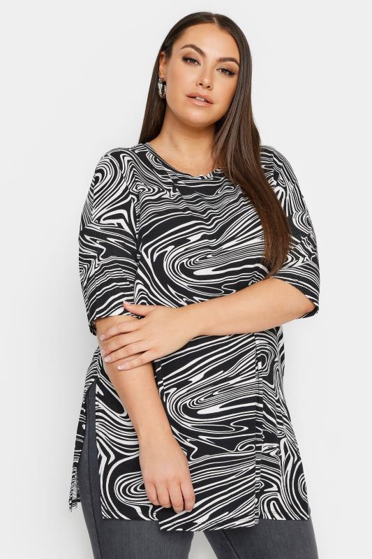 YOURS Plus Size Black Abstract Swirl Print Top | Yours Clothing 1