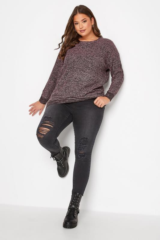 Plus Size Pink & Black Twist Essential Knitted Jumper | Yours Clothing 3