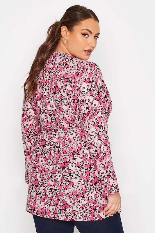 LIMITED COLLECTION Plus Size Pink Floral Print Wrap Top | Yours Clothing 4