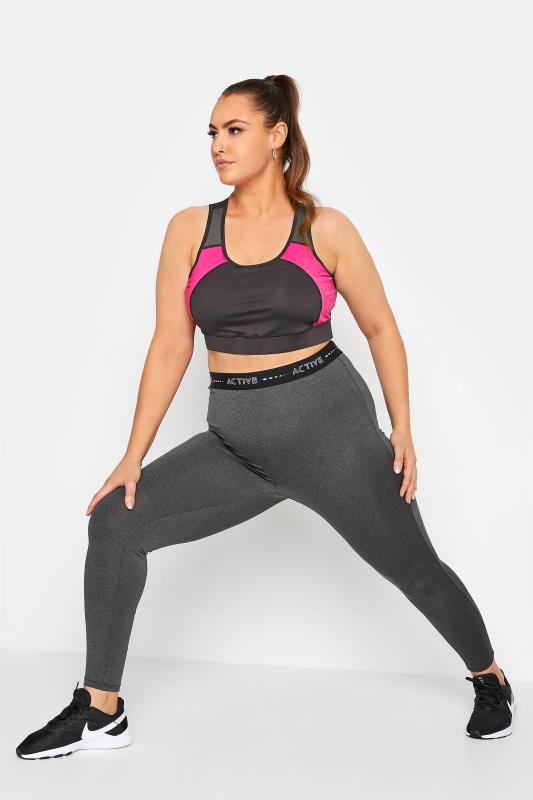 Plus Size ACTIVE Charcoal Grey High Waisted Gym Leggings | Yours Clothing  2