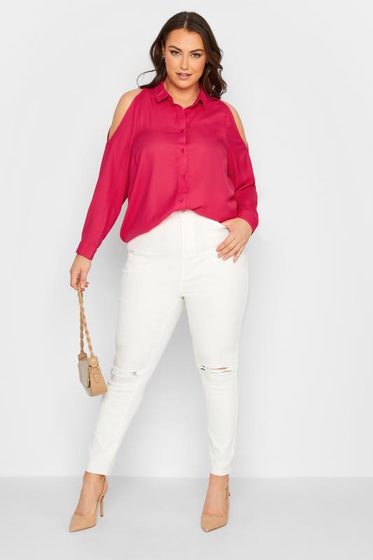 Plus Size Hot Pink Cold Shoulder Shirt | Yours Clothing 2
