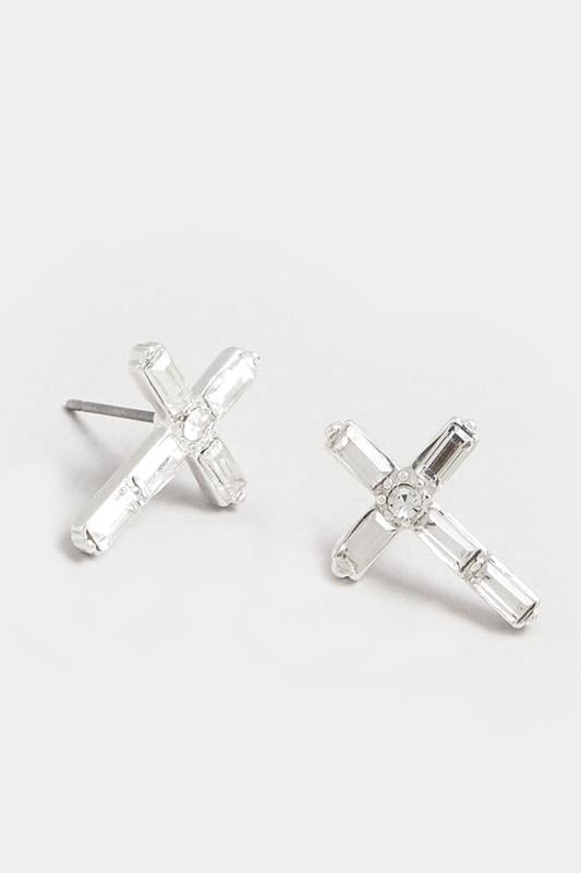 Silver Tone Diamante Cross Earring | Yours Clothing  3