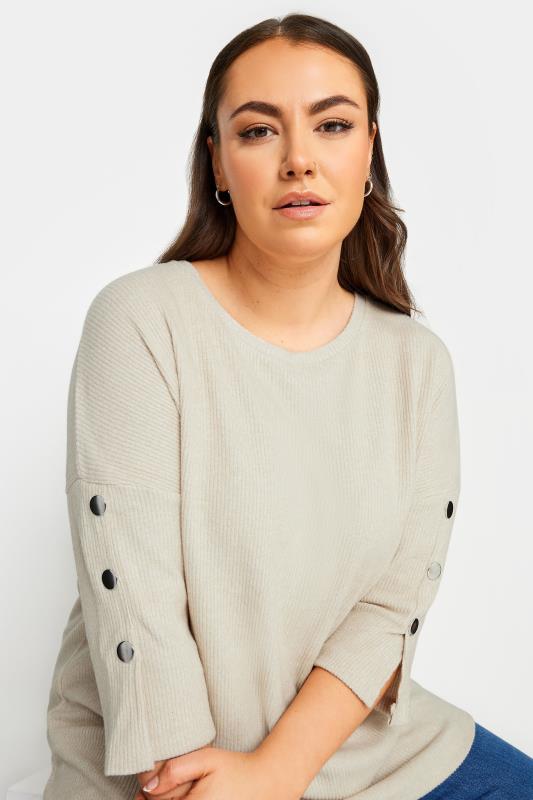 YOURS Plus Size Beige Brown Soft Touch Button Jumper | Yours Clothing 4
