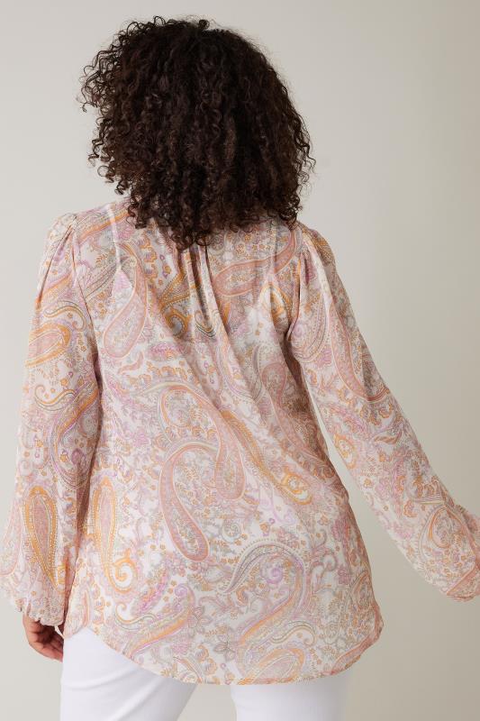 EVANS Plus Size Pink Paisley Print Tie Neck Blouse | Evans 3