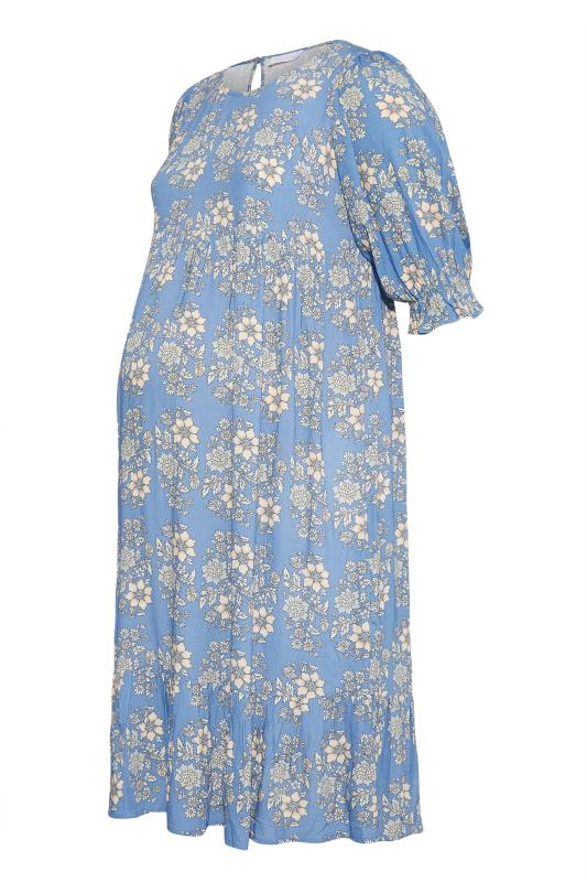 BUMP IT UP MATERNITY Curve Blue Floral Tiered Smock Dress 5