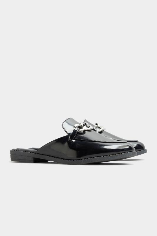 LIMITED COLLECTON Black Patent Chain Mules In Extra Wide Fit | Yours Clothing 4