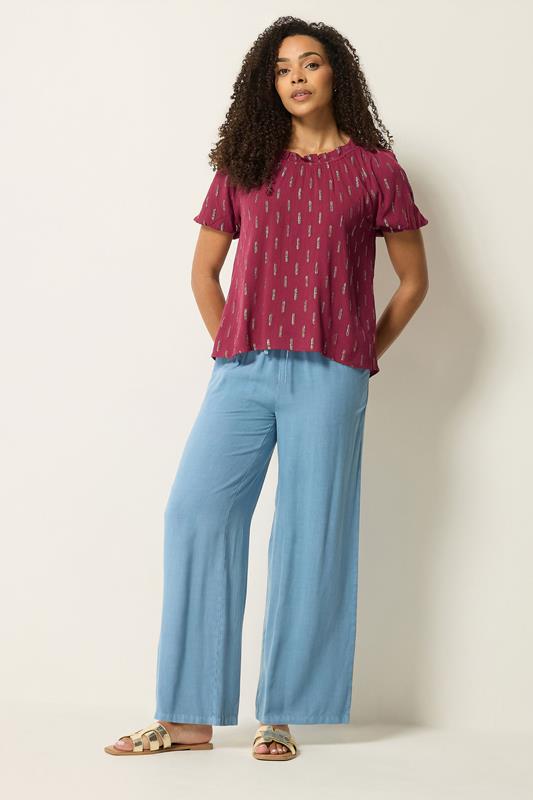 M&Co Berry Red Foil Detail Blouse | M&Co 1