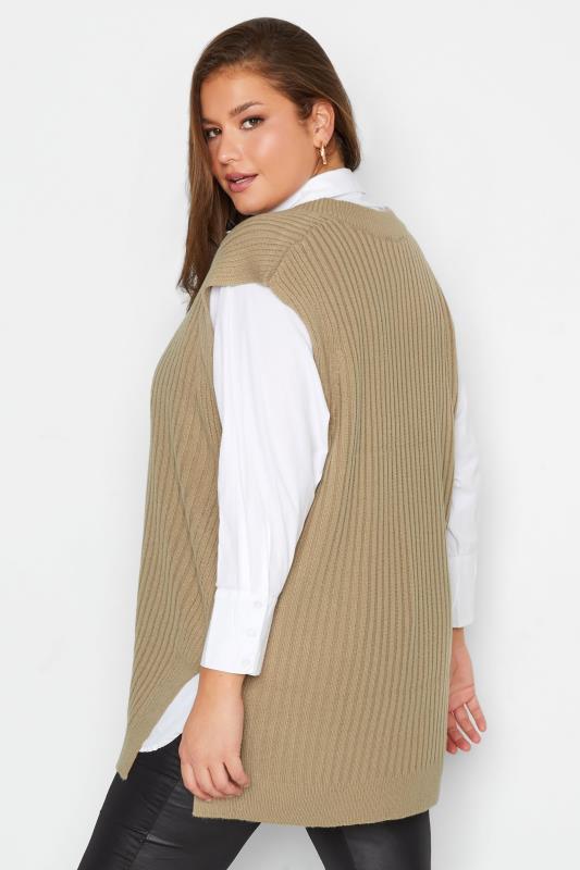 Plus Size Beige Brown Ribbed V-Neck Knitted Vest Top | Yours Clothing 4