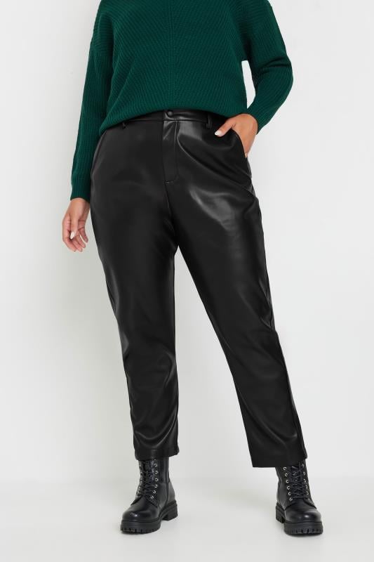  Grande Taille YOURS Curve Black Faux Leather Straight Leg Trousers