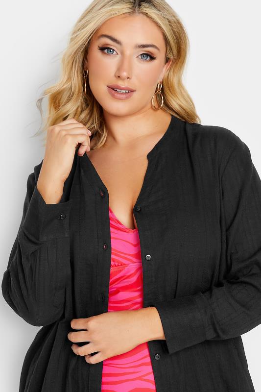 YOURS Plus Size Black Collarless Beach Shirt | Yours Clothing 4