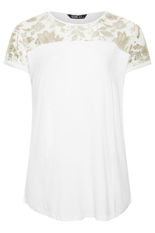 YOURS Plus Size White Foil Floral Print Top | Yours Clothing  5