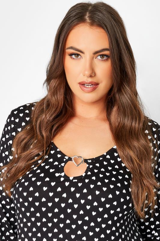 LIMITED COLLECTION Plus Size Black Heart Print Trim Cut Out Top | Yours Clothing 4