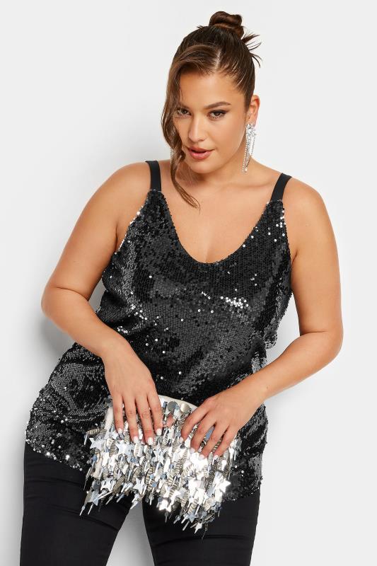 YOURS LONDON Plus Size Black & Purple Sequin Cami Top | Yours Clothing 1