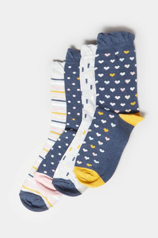 4 PACK Navy Blue Heart Print Ankle Socks | Yours Clothing 3