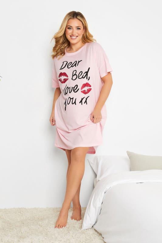 Plus Size Pink Lipstick Kiss Sleep Tee Nightdress | Yours Clothing 2
