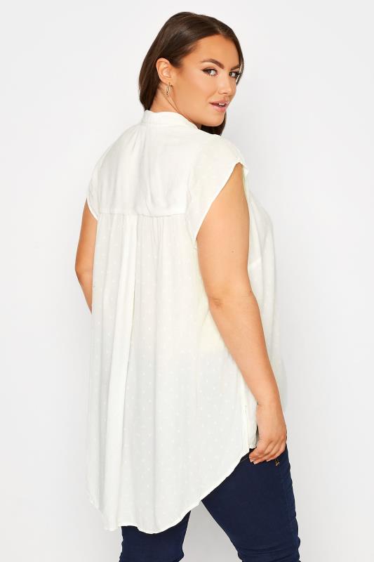 Plus Size White Cap Sleeve Dipped Hem Shirt | Yours Clothing 3
