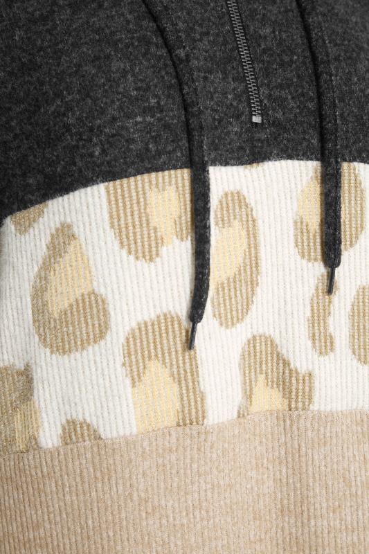 LTS Tall Grey & Cream Colourblock Quarter Zip Knitted Hoodie 5