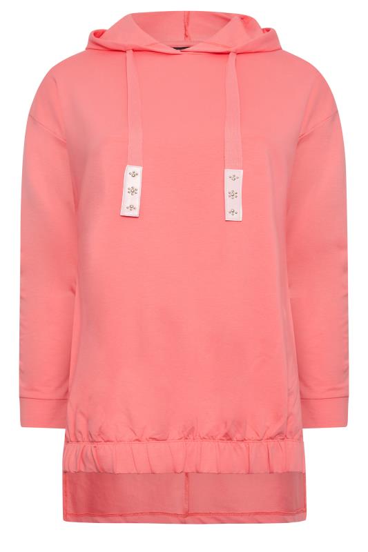 YOURS Plus Size Bright Pink Embellished Tie Hoodie | Yours Clothing 5