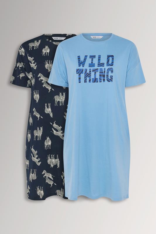  YOURSET 2 PACK Curve Blue 'Wild Thing' Sleep Tee Nightdresses
