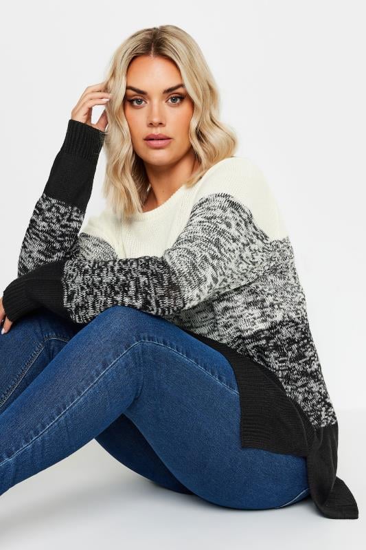 YOURS Plus Size Grey Colourblock Stripe Knitted Jumper | Yours Clothing 4