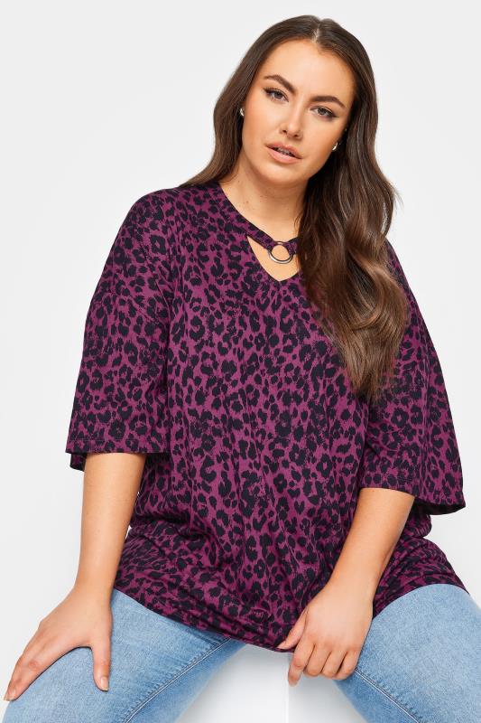 YOURS Plus Size Pink Leopard Print Ring Detail T-Shirt | Yours Clothing 1