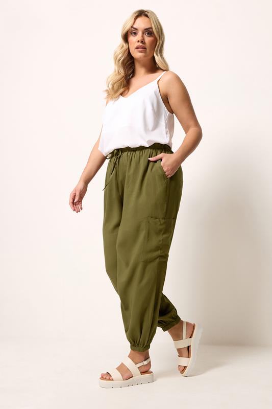 YOURS Plus Size Green Cargo Balloon Trousers | Yours Clothing 1