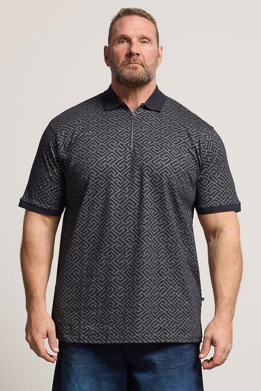 KAM Big & Tall Navy Blue Foil Print Polo Shirt