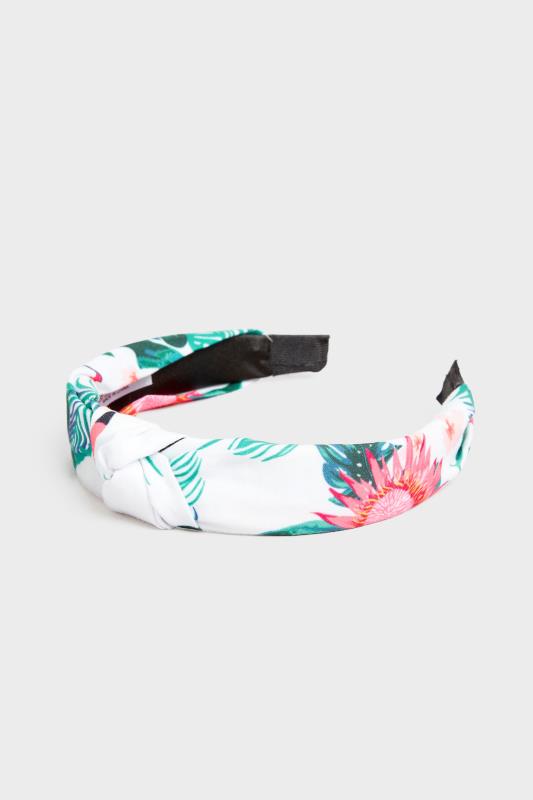 White Tropical Print Twist Headband 3