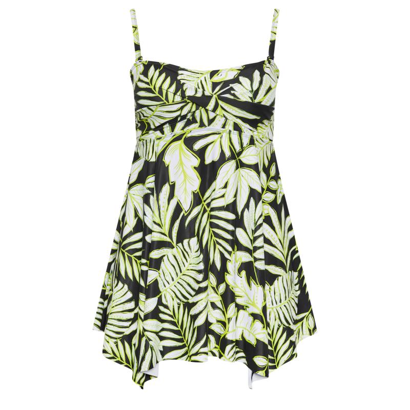 YOURS Plus Size Black Leaf Print Twist Tankini Top | Yours Clothing 9
