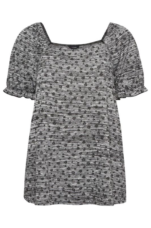 YOURS Plus Size Charcoal Grey Marl Ditsy Floral Top | Yours Clothing 6