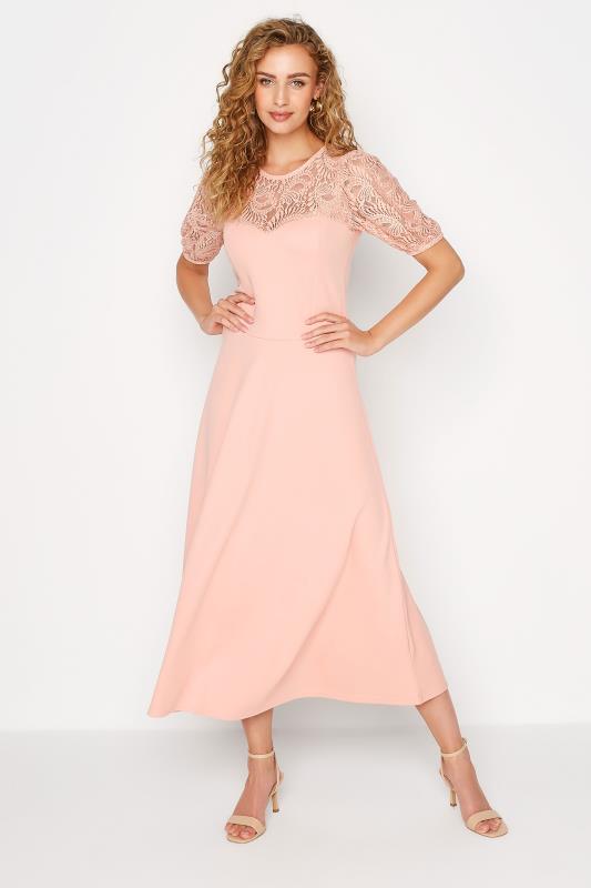 LTS Tall Pink Lace Midi Dress 1