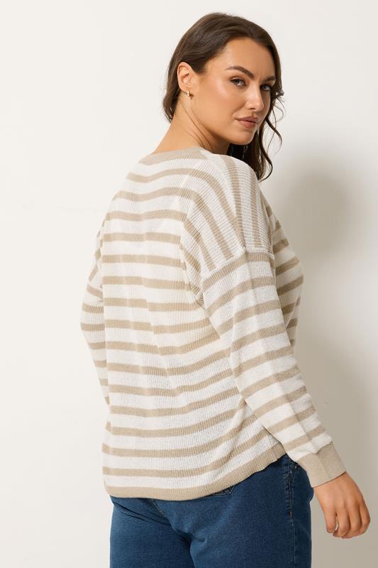 YOURS Plus Size Natural Brown Stripe Knitted Cardigan | Yours Clothing 2