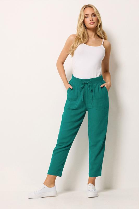 M&Co Teal Green Cropped Linen Trousers | M&Co 1