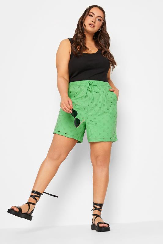 LIMITED COLLECTION Plus Size Green Broderie Anglaise Shorts | Yours Clothing 2