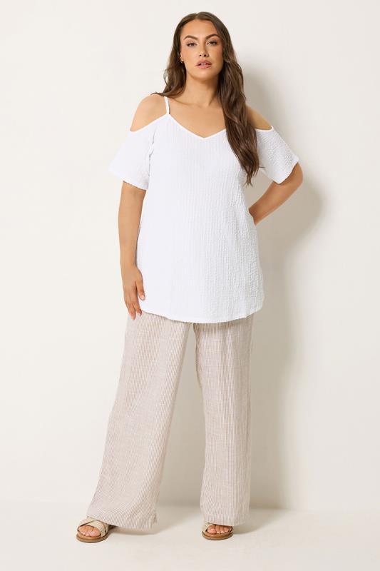 YOURS Plus Size White Textured Cold Shoulder Top | Yours Clothing 1