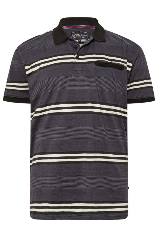 KAM Big & Tall Charcoal Grey Stripe Polo Shirt 3