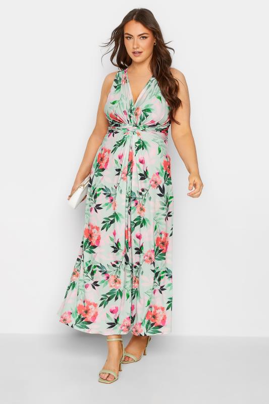 YOURS LONDON Plus Size Green Floral Print Knot Front Maxi Dress | Yours Clothing 2