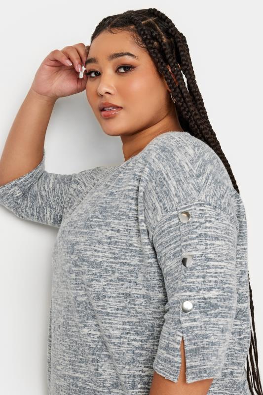 YOURS Plus Size Grey Marl Soft Touch Button Detail Top | Yours Clothing 4