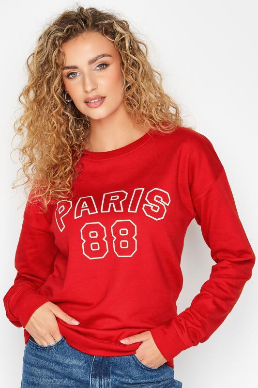 LTS Tall Red 'Paris 88' Slogan Sweatshirt | Long Tall Sally 1