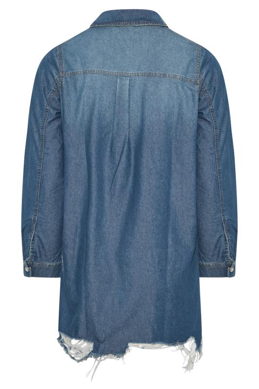 Plus Size Blue Distressed Denim Shirt | Yours Clothing  8